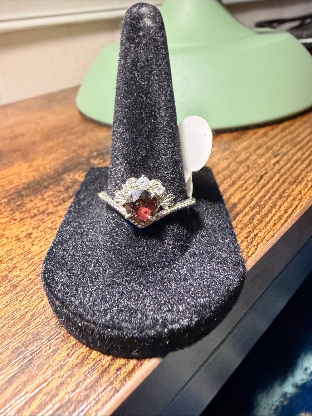 Sterling Silver Garnet Halo Cocktail Ring - Size 9